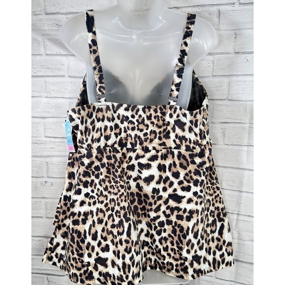 Swim Solutions Plus Size 20W Triple Tiered Animal Print Tankini Top NWT $84 - Picture 10 of 11